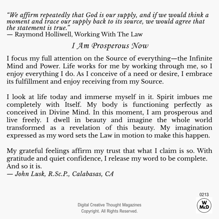 Creative Thought: Affirmative Prayer-I Am Prosperous Now