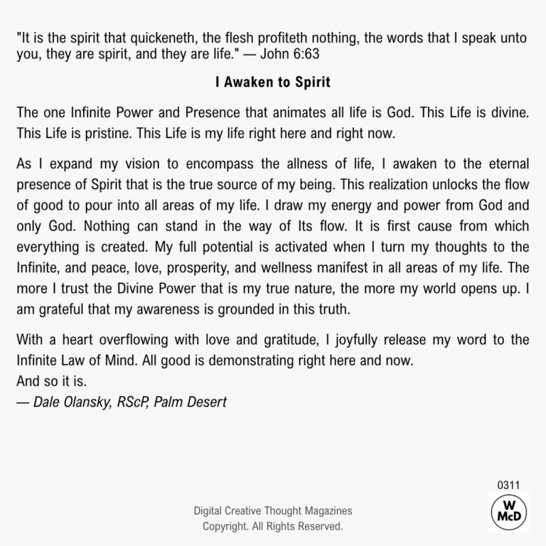 Creative Thought: Affirmative Prayer-I Awaken to Spirit