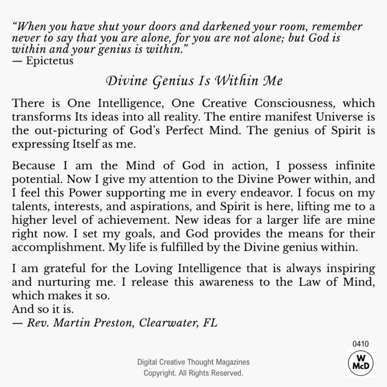 Creative Thought: Affirmative Prayer-Divine Genius Is Within Me
