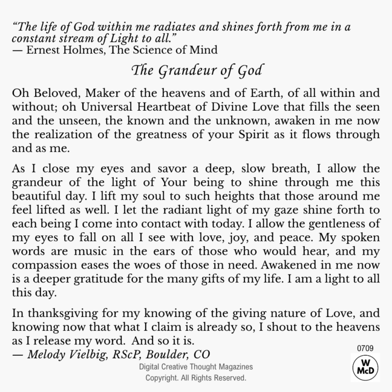Creative Thought: Affirmative Prayer-The Grandeur of God