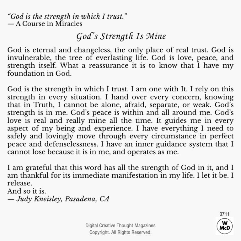 Creative Thought: Affirmative Prayer-God’s Strength Is Mine
