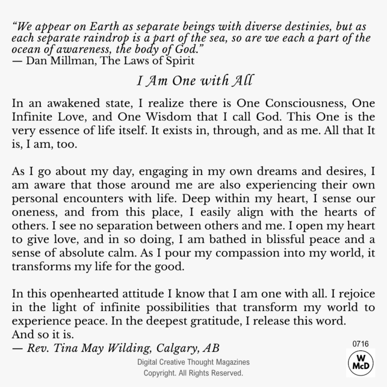 Creative Thought: Affirmative Prayer-I Am One with All