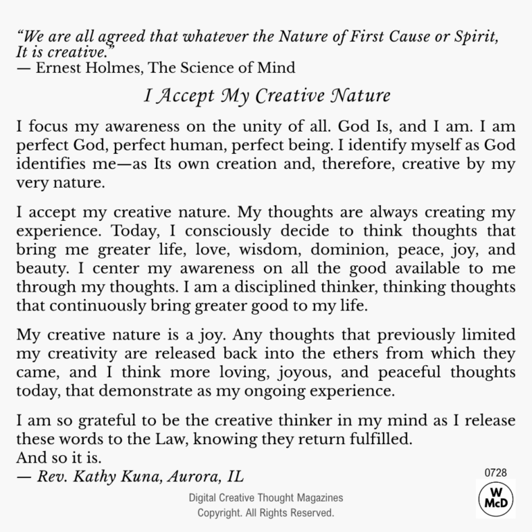 Creative Thought: Affirmative Prayer-I Accept My Creative Nature