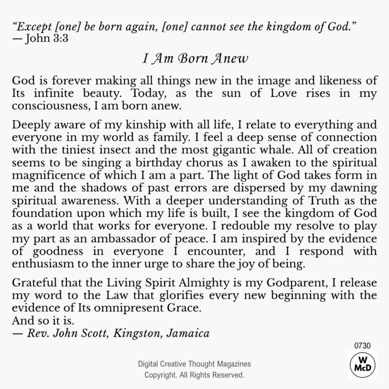 Creative Thought: Affirmative Prayer-I Am Born Anew