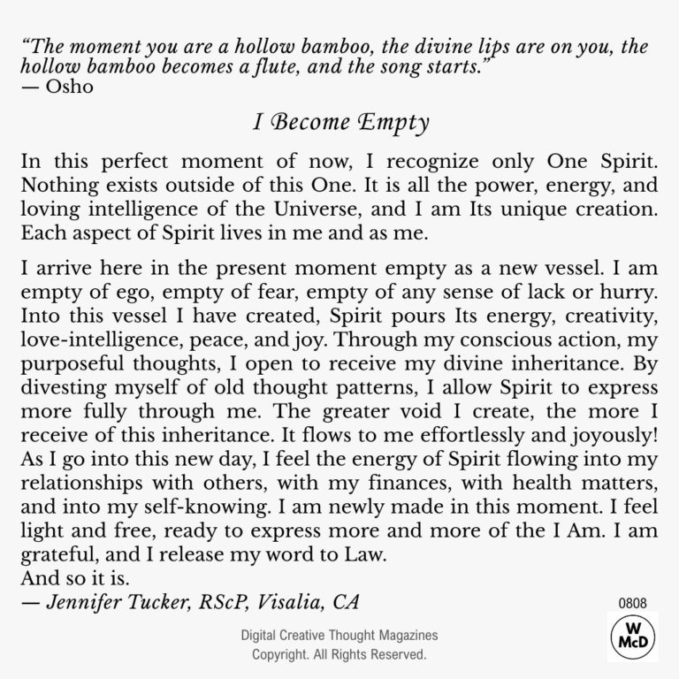 Creative Thought: Affirmative Prayer-I Become Empty