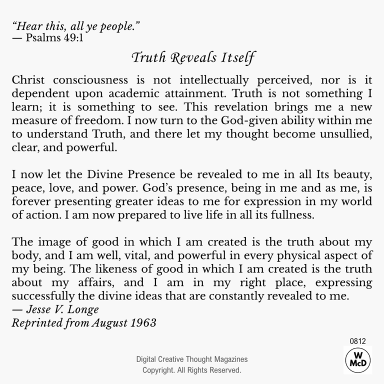 Creative Thought: Affirmative Prayer-Truth Reveals Itself