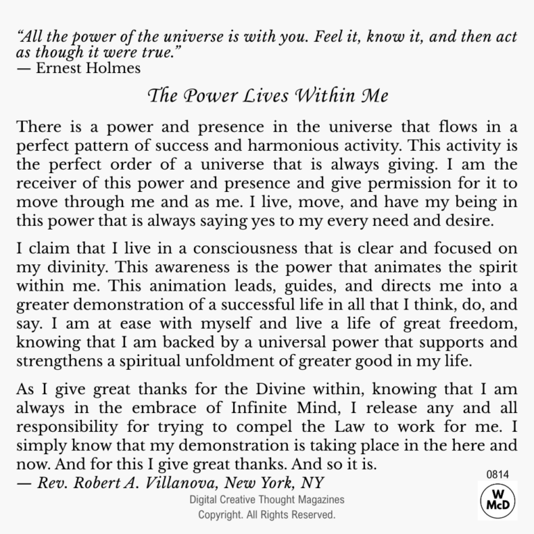 Creative Thought: Affirmative Prayer-The Power Lives Within Me