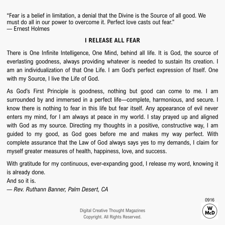 Creative Thought: Affirmative Prayer-I Release All Fear