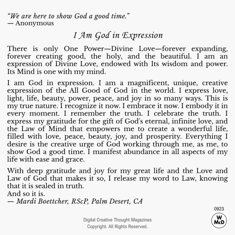 Creative Thought: Affirmative Prayer-I Am God in Expression