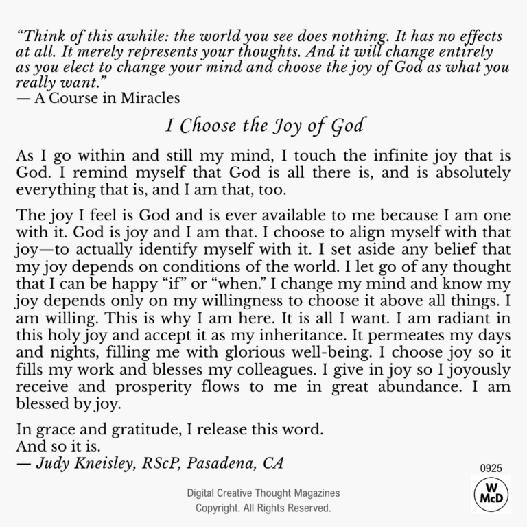 Creative Thought: Affirmative Prayer-I Choose the Joy of God