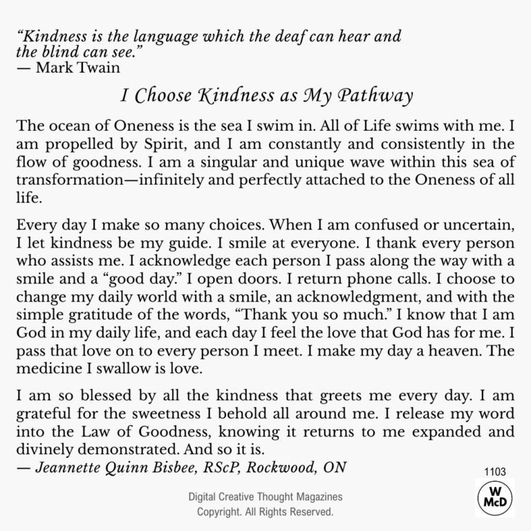Creative Thought: Affirmative Prayer-I Choose Kindness as My Pathway