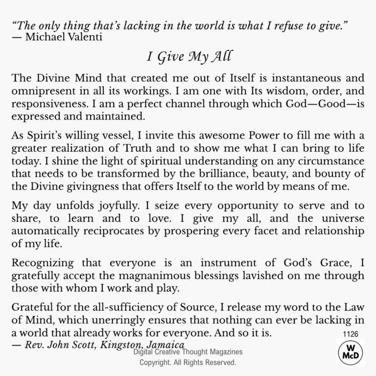 Creative Thought: Affirmative Prayer-I Give My All