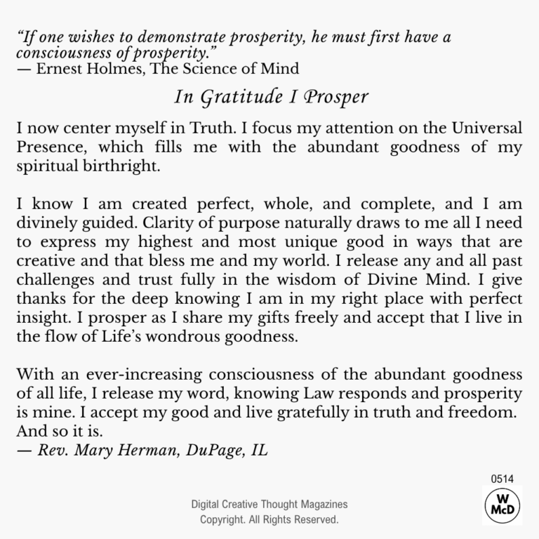 Creative Thought: Affirmative Prayer-In Gratitude I Prosper