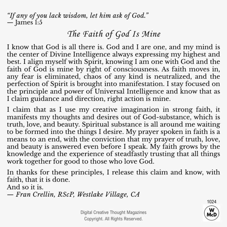 Creative Thought The Faith of God Is Mine