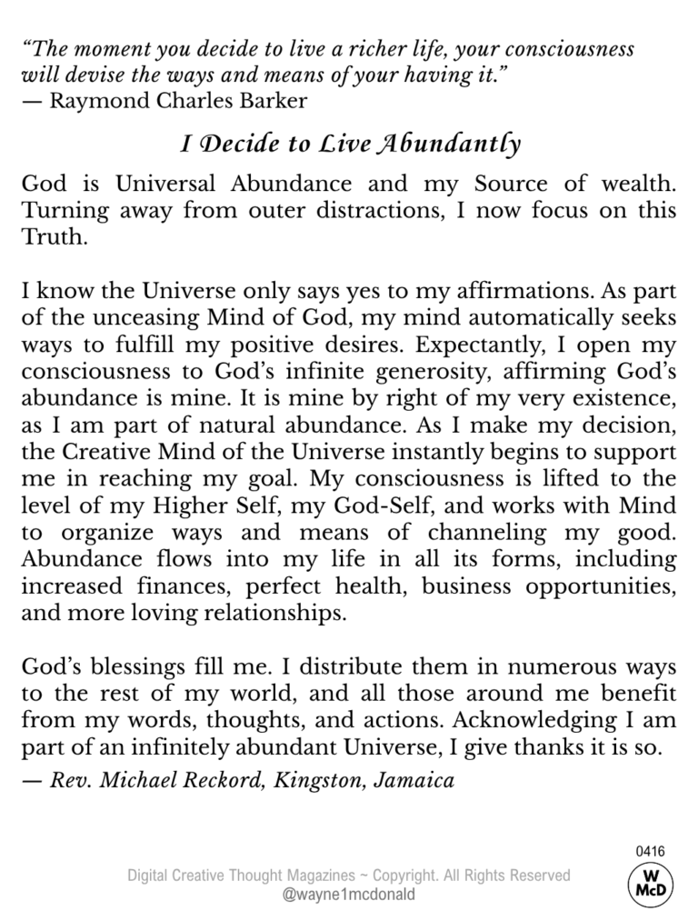 I Decide to Live Abundantly-Creative Thought