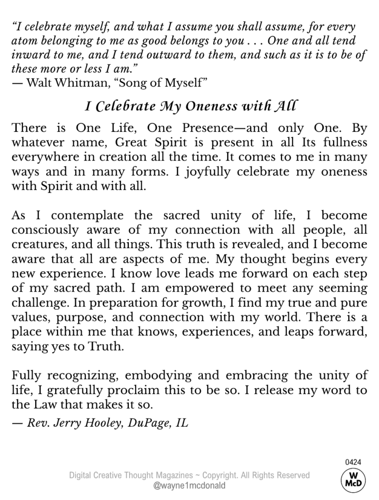 I Celebrate My Oneness with All