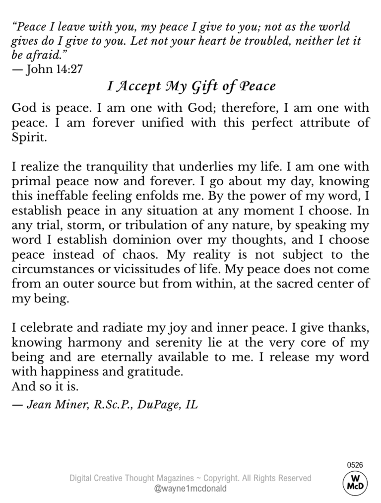 I Accept My Gift of Peace-Creative Thought